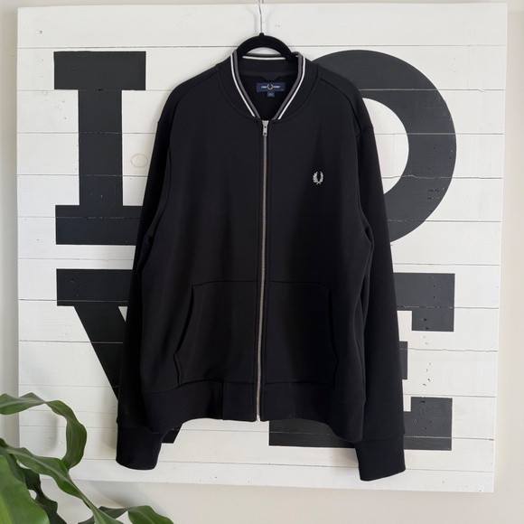 Fred Perry Black Bomber Sweatshirt Size XL - Picture 1 of 3
